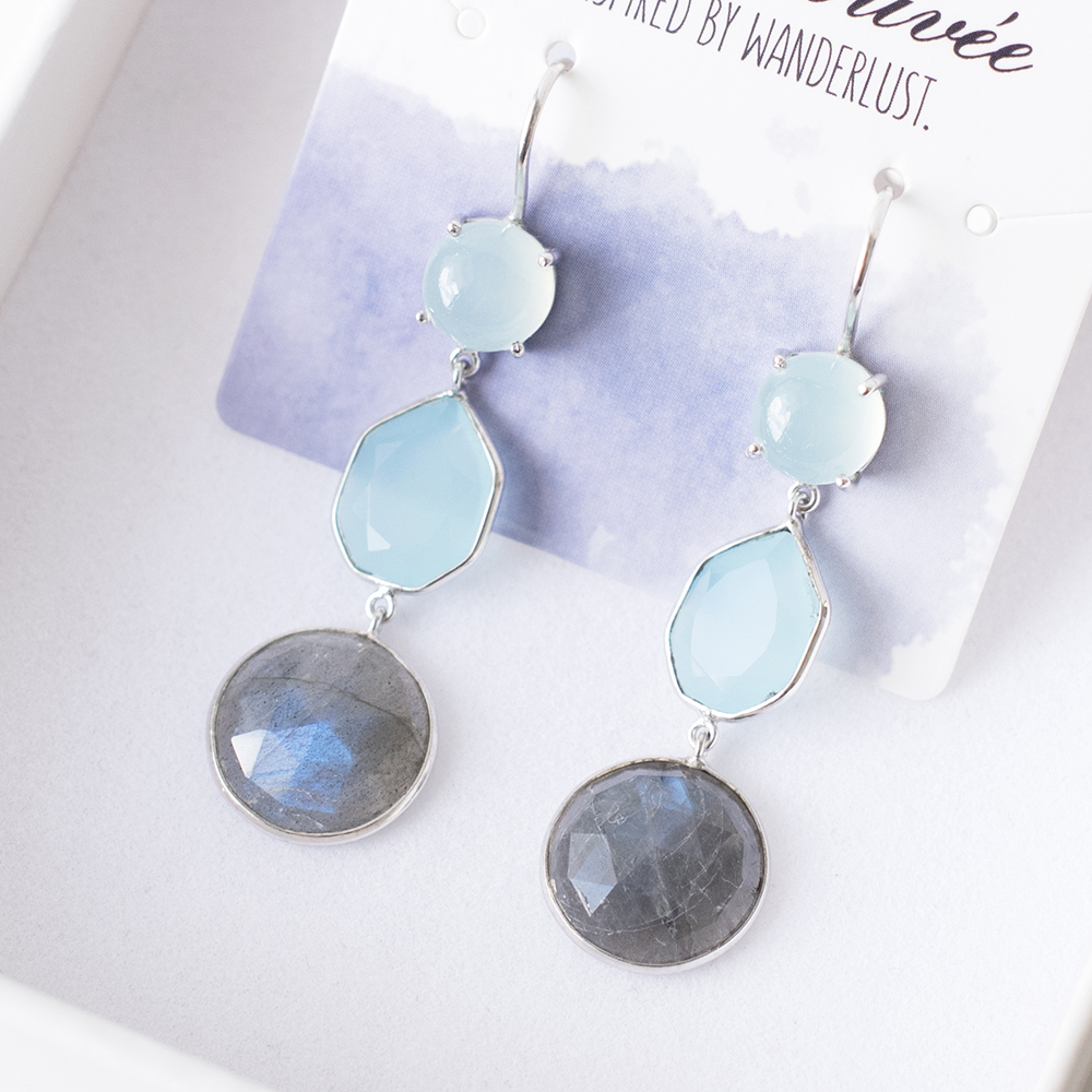 Trouvee.Co Trilogy Chalcedony and Labradorite Earrings - Silver
