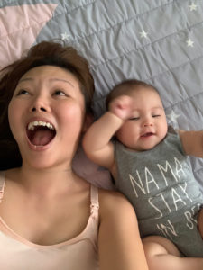 get baby to sleep through the night Roxanne Chia being goofy together